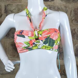 KONA Sol tropical floral print halter bikini top woman's Size small NEW padded‎